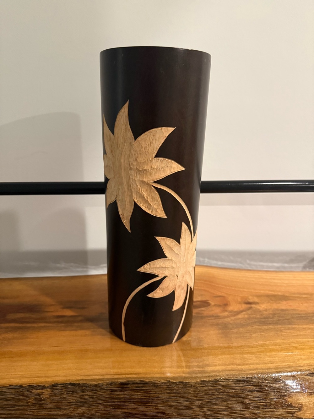 Decorative Wood and Floral Cylinder Vase - Brand:
